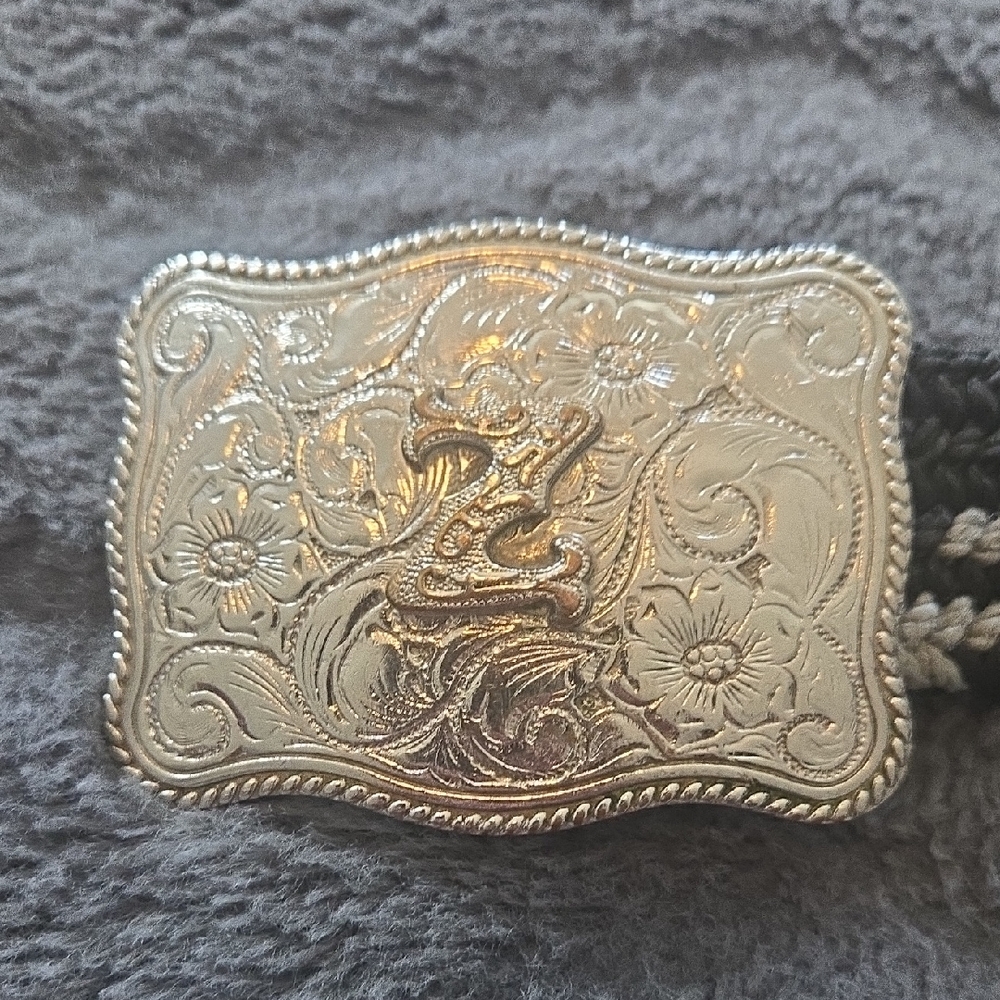 Source Unknown Men's Silver Floral Engraved Belt Buckle